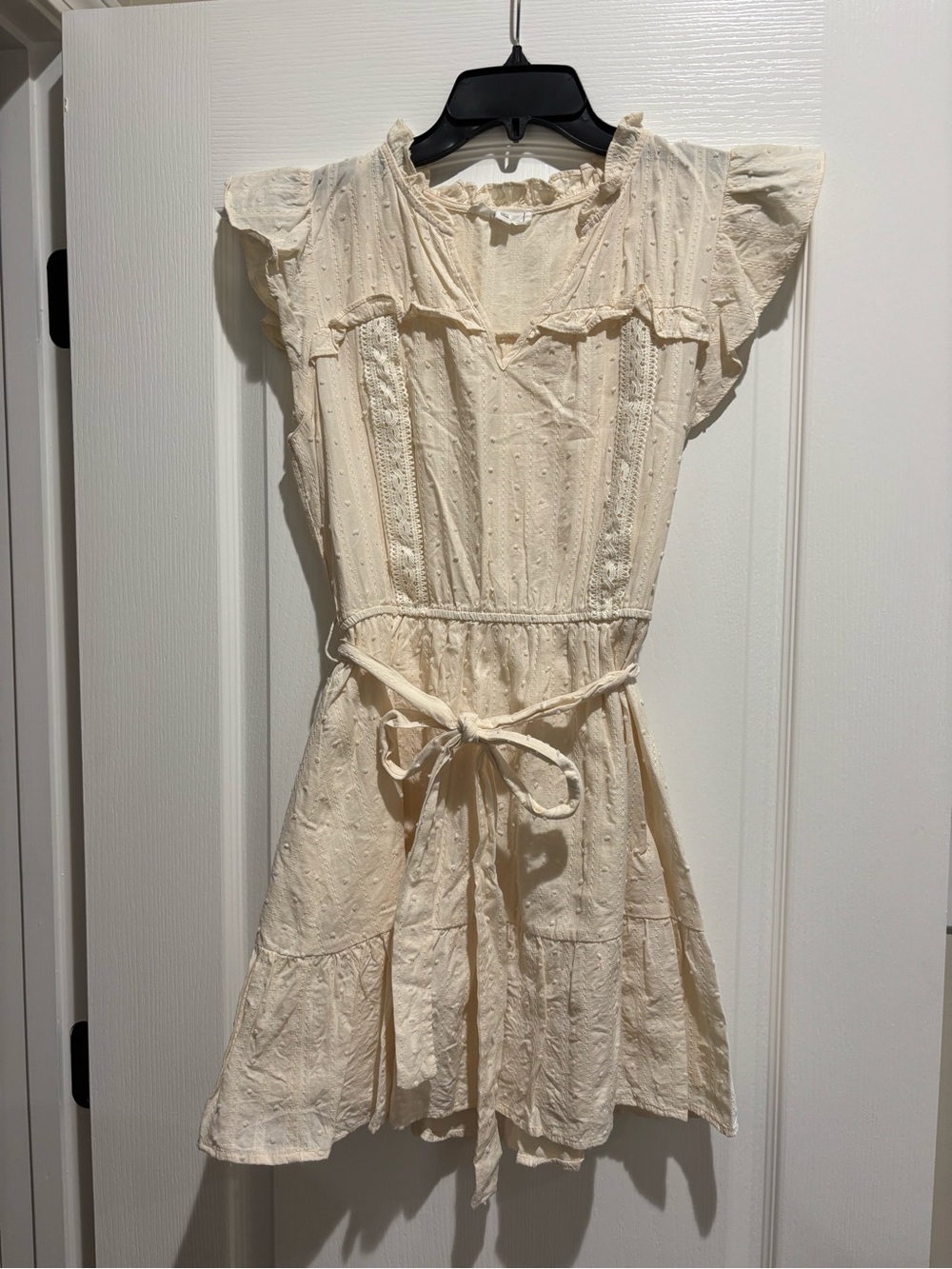 MINE Cream Ruffled Neckline Eyelet Blouse